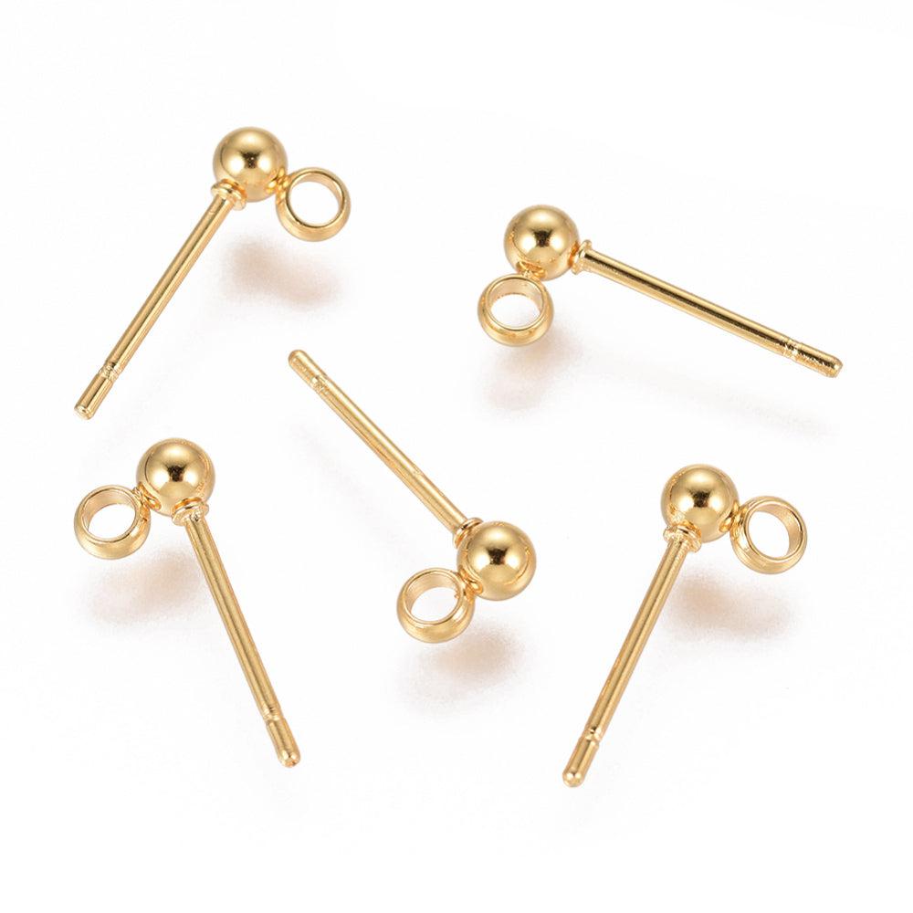 Oorbellenstekers bolletje RVS 18K goud 14x3mm- per 2 paar-oorbellen-Kraaltjes van Renate