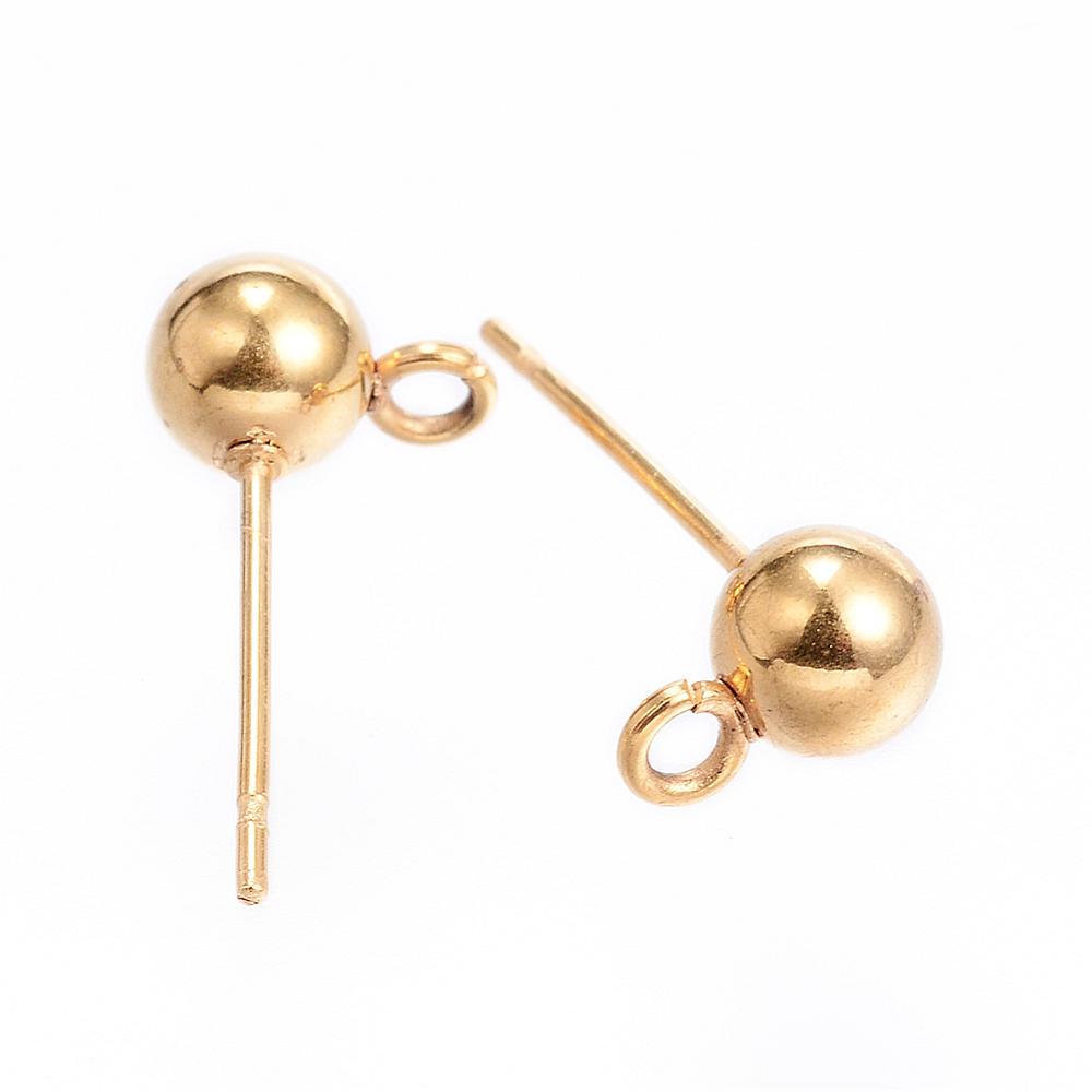 Oorbellenstekers bolletje RVS 24K goud 17x8mm- per paar-oorbellen-Kraaltjes van Renate