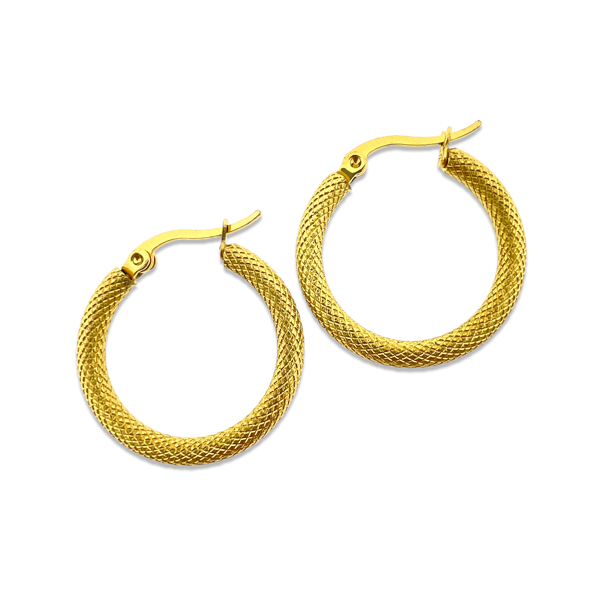 Oorringen rond gold textured rvs 24.5x3mm - per paar-onderdelen-Kraaltjes van Renate