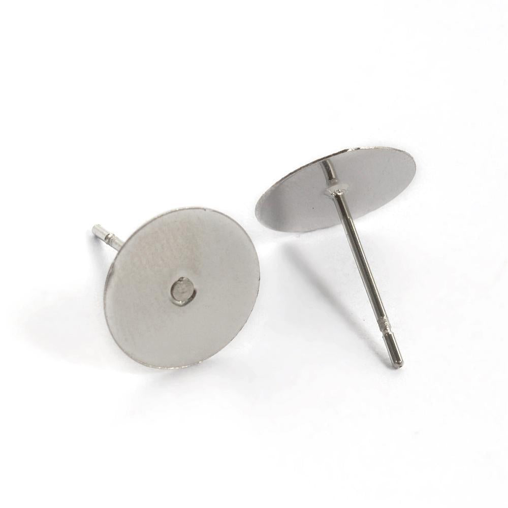 Oorstekers Plat Rond RVS Zilver 12mm - 8 stuks met achterkantjes-Bedels-Kraaltjes van Renate