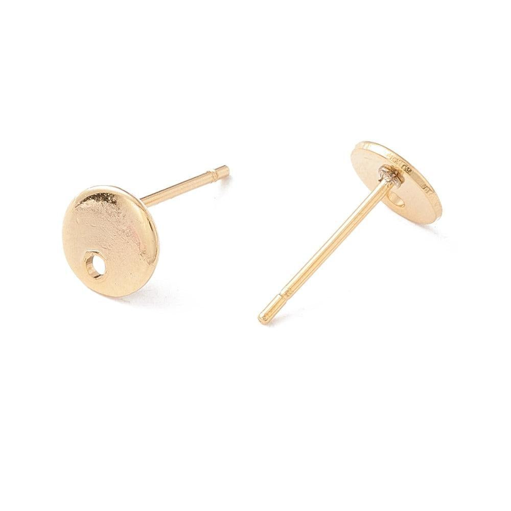 Oorstekers RVS 24K goud rond plat 6mm- per 2 stuks-Onderdelen-Kraaltjes van Renate