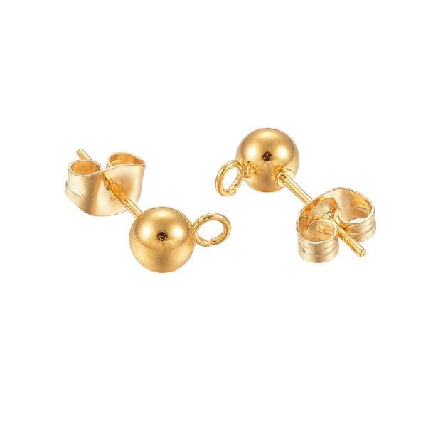 Oorstekers bolletje dwars 24K goud 8x5mm - 1 paar-onderdelen-Kraaltjes van Renate