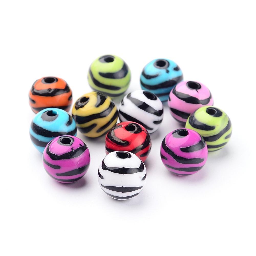 Opaque Acrylic Beads Zebra mix 12mm - 7 stuks-Kralen-Kraaltjes van Renate