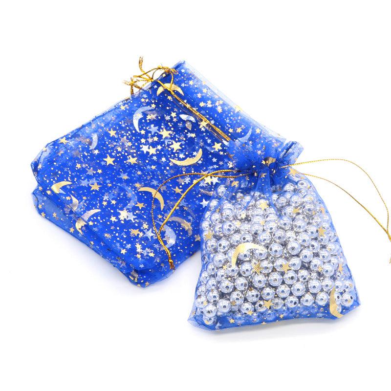 Organza cadeau zakjes Blauw met print 7x9cm - 5 stuks-Inpakken-Kraaltjes van Renate