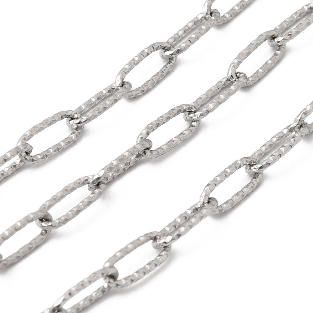 Paperclip Ketting Getextureerd RVS Zilver 4x1mm - per 10 cm-Ketting-Kraaltjes van Renate