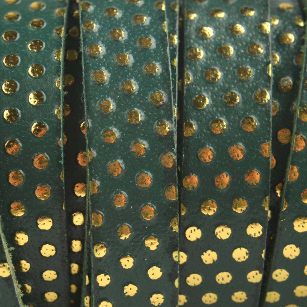 Plat Italian leer Green golden dots 10x2mm - prijs per cm-Kraaltjes van Renate