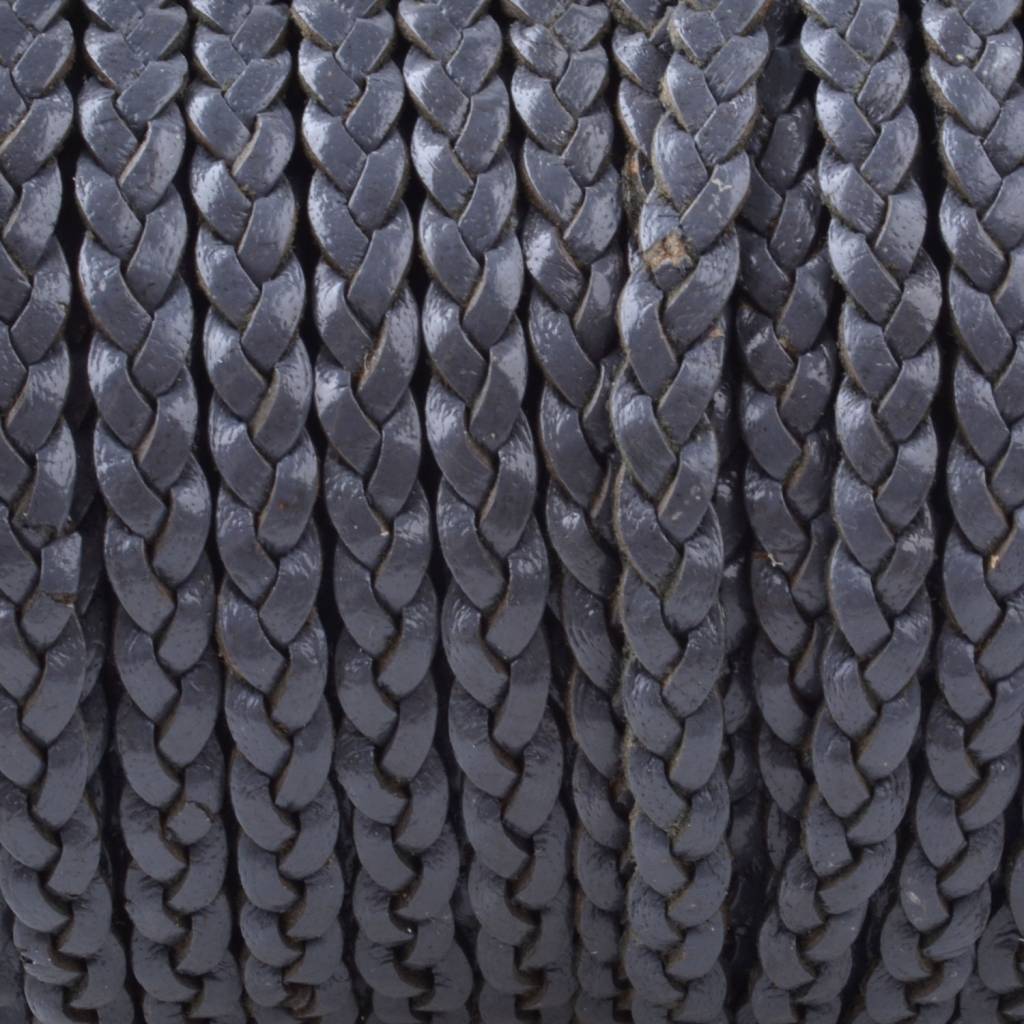 Plat gevlochten leer Grijs 3x2mm - prijs per 20cm-Kraaltjes van Renate