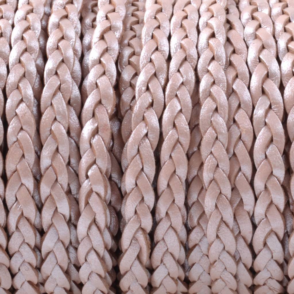 Plat gevlochten leer Licht roze metallic 3x2mm - prijs per 20cm-Kraaltjes van Renate