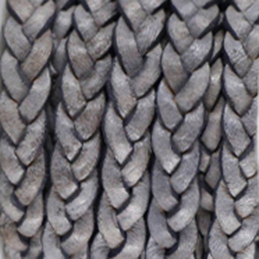 Plat gevlochten leer Natural grey 5x2.5mm - prijs per 20cm-Kraaltjes van Renate
