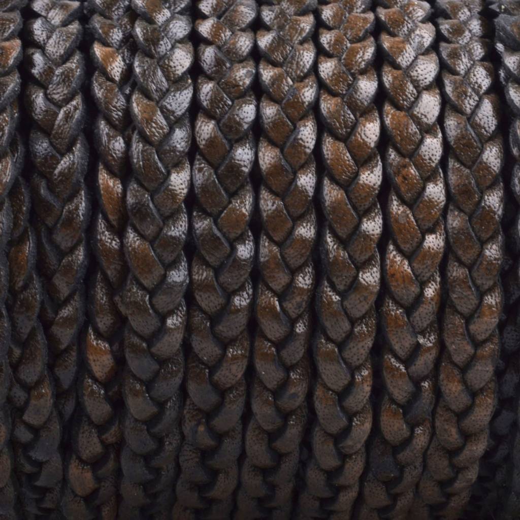 Plat gevlochten leer Vintage bruin grijs 5x2mm - prijs per 20cm-Kraaltjes van Renate