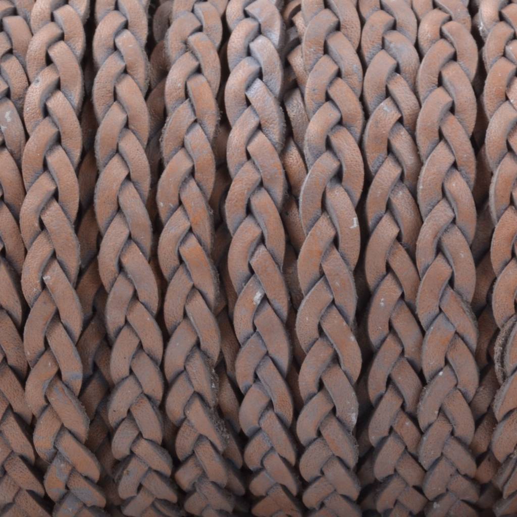 Plat gevlochten leer Vintage naturel grijs 3x2mm - prijs per 20cm-Kraaltjes van Renate