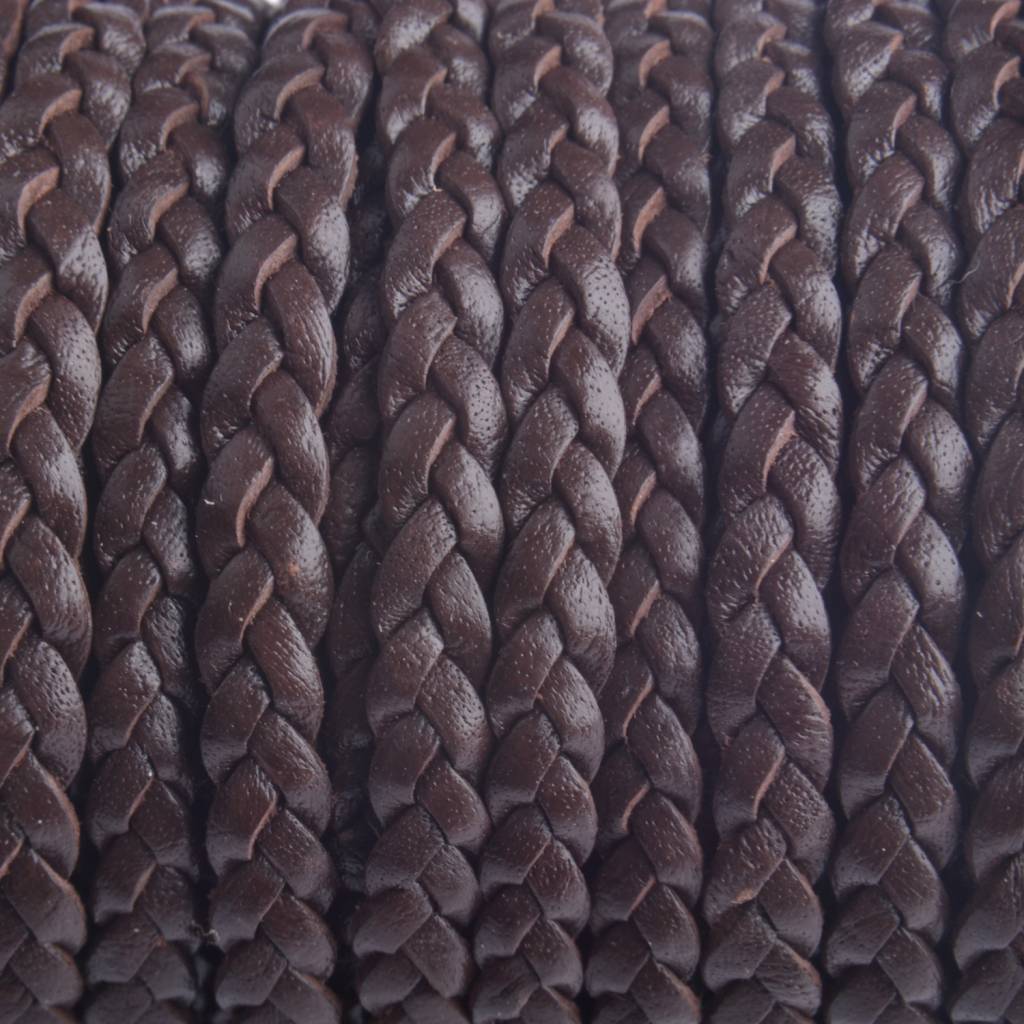 Plat gevlochten leer coffee brown 5x2mm - prijs per 20cm-Kraaltjes van Renate