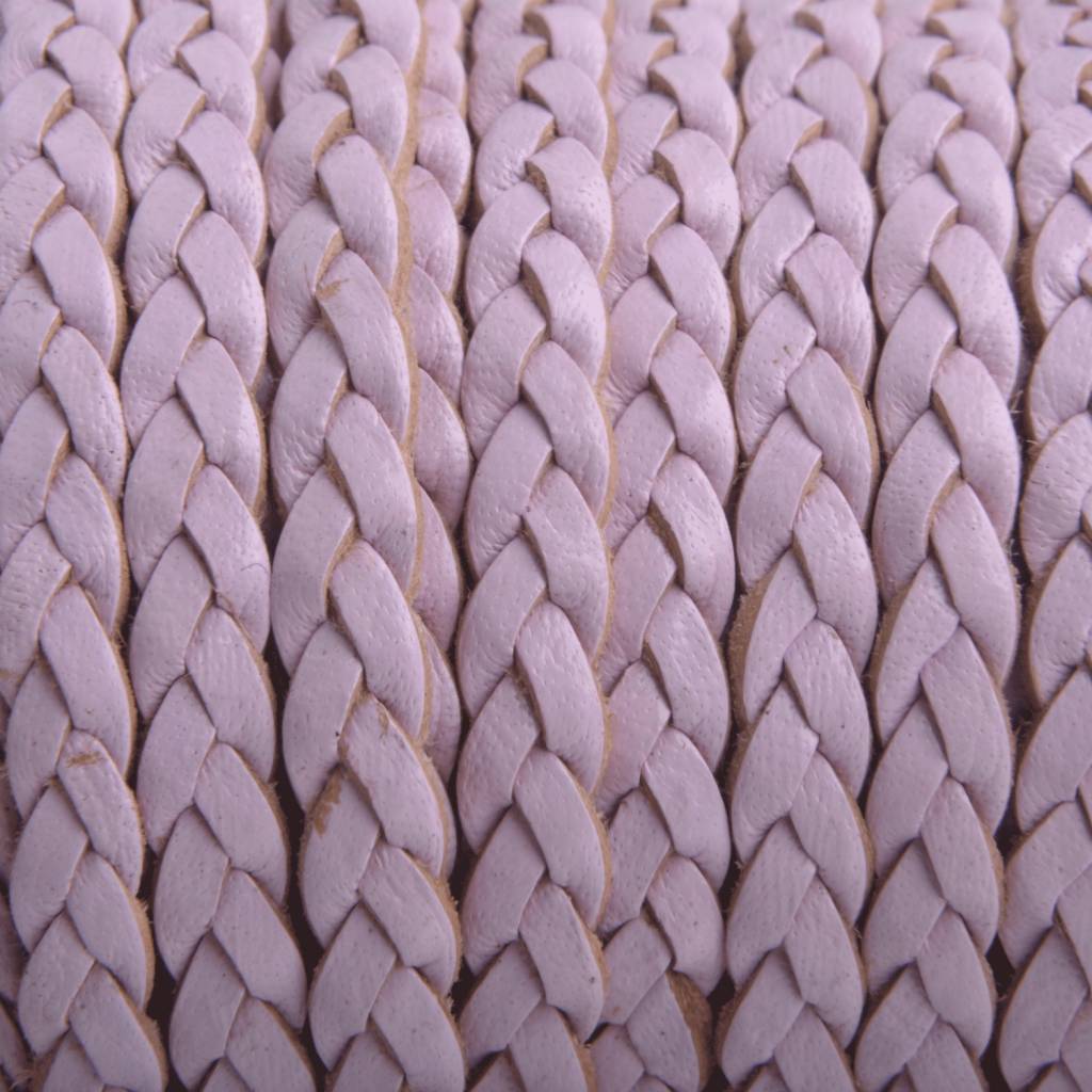Plat gevlochten leer licht lila roze 5x2mm - prijs per 20cm-Kraaltjes van Renate