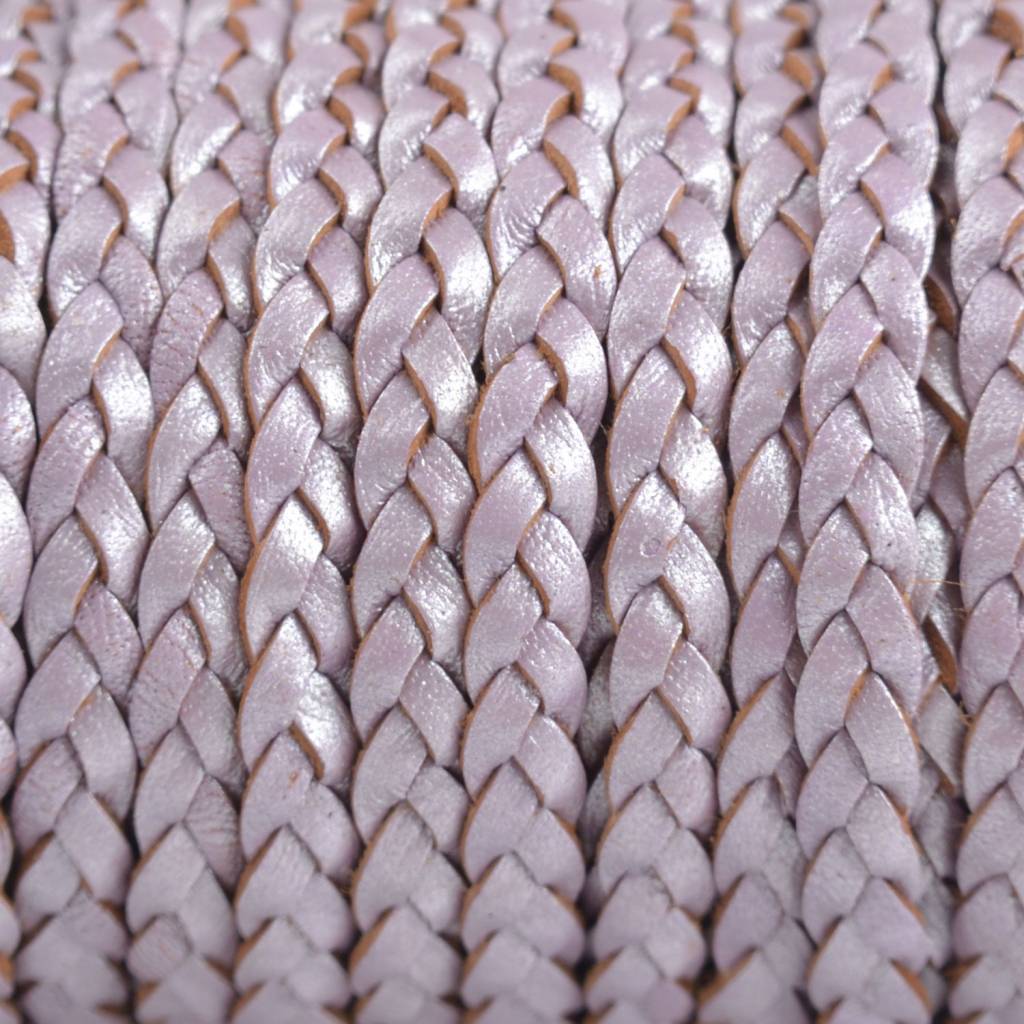 Plat gevlochten leer lila metallic 5x2mm - prijs per 20cm-Kraaltjes van Renate
