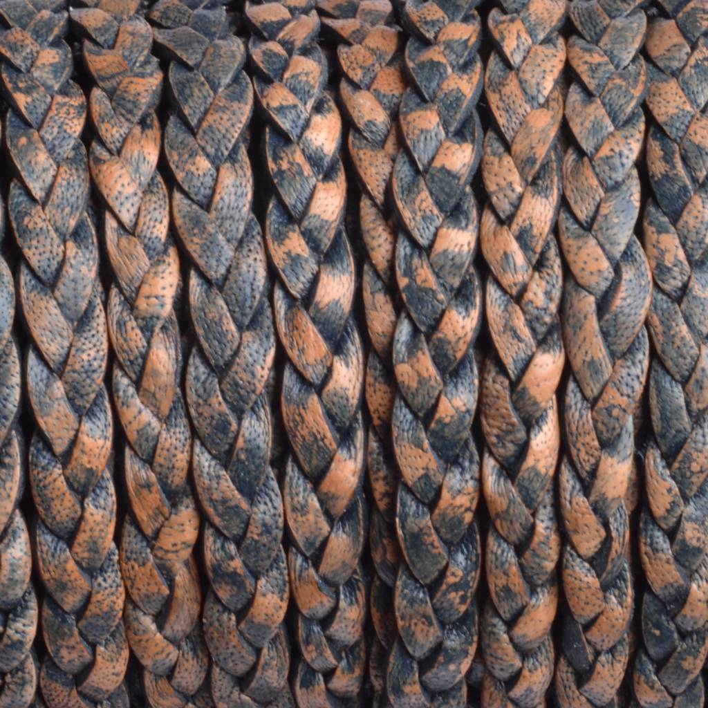 Plat gevlochten leer naturel antraciet blauw 5x2mm - prijs per 20cm-Kraaltjes van Renate