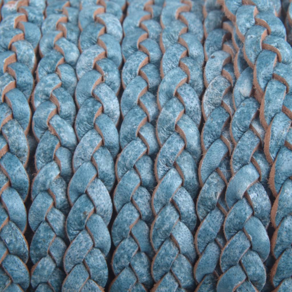 Plat gevlochten leer white base blue 5x2mm - prijs per 20cm-Kraaltjes van Renate