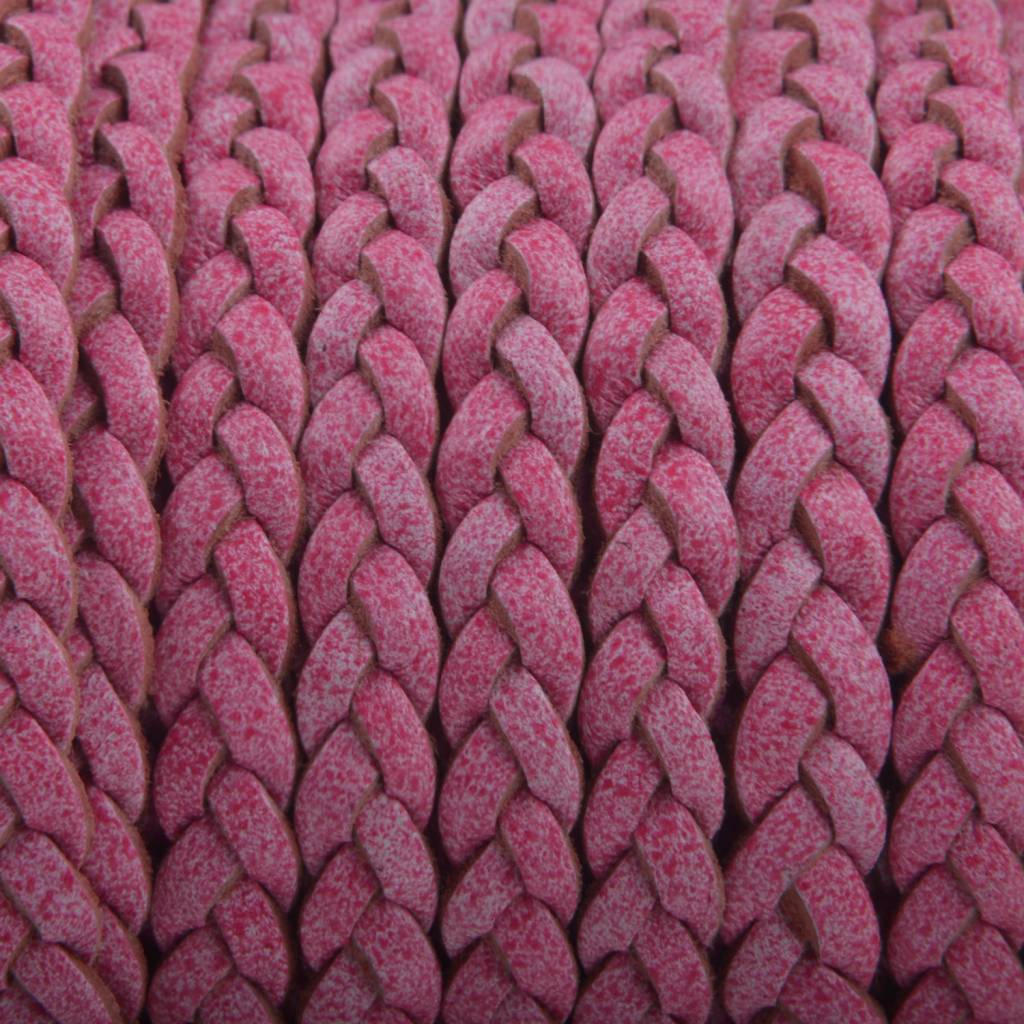 Plat gevlochten leer white base roze 5x2mm - prijs per 20cm-Kraaltjes van Renate
