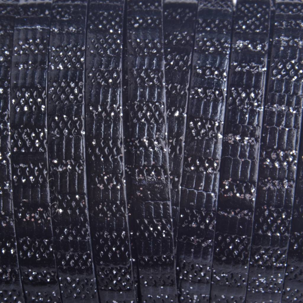 Plat italian leer zwart zilver streepjes 5x1.5mm - prijs per cm-Kraaltjes van Renate