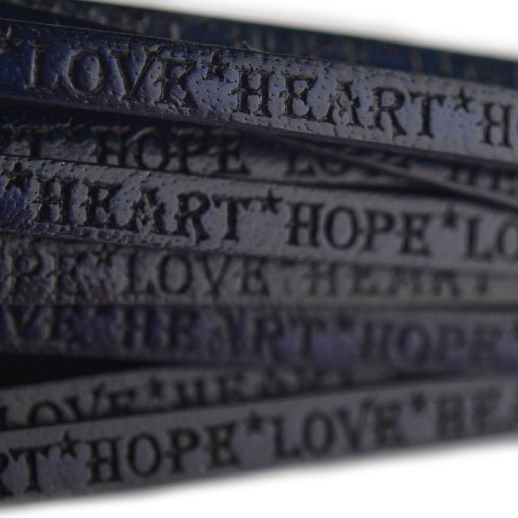 Plat leer Heart Hope Love donker blauw 5mm - prijs per cm-Kraaltjes van Renate