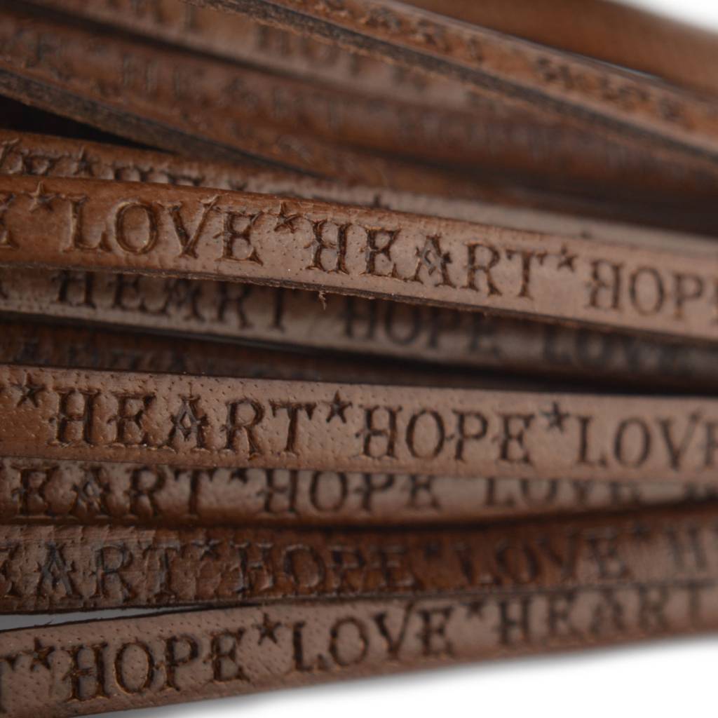 Plat leer Heart Hope Love stone 5mm - prijs per cm-Kraaltjes van Renate