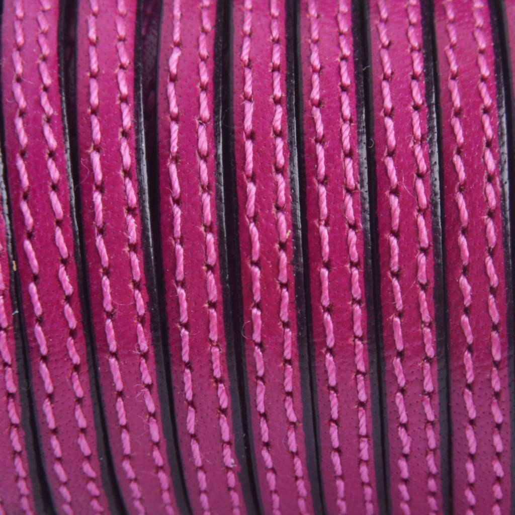 Plat leer met dubbel stiksel fuchsia 5x2mm - prijs per cm-Kraaltjes van Renate