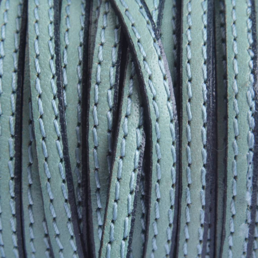 Plat leer met dubbel stiksel mint aqua 5x2mm - prijs per cm-Kraaltjes van Renate