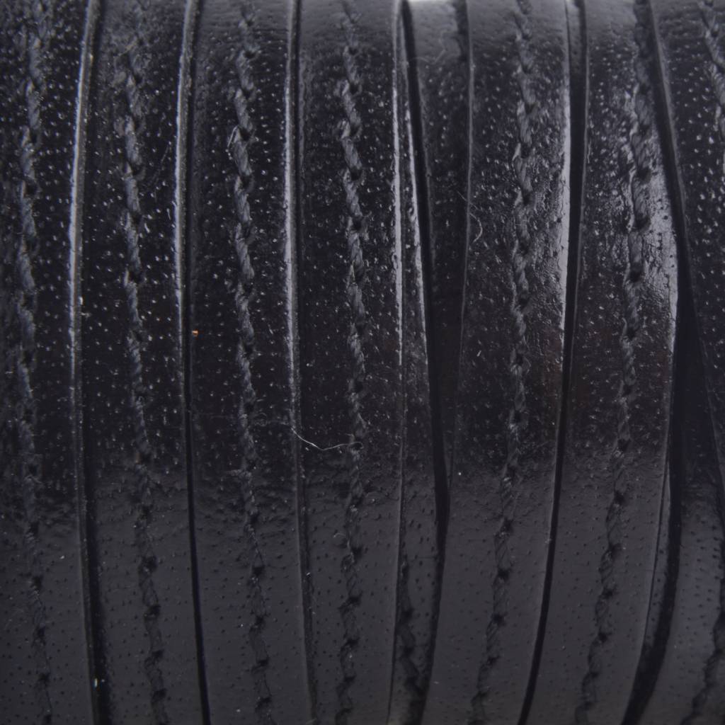 Plat leer met stiksel zwart 6x1,5mm - prijs per cm-Kraaltjes van Renate