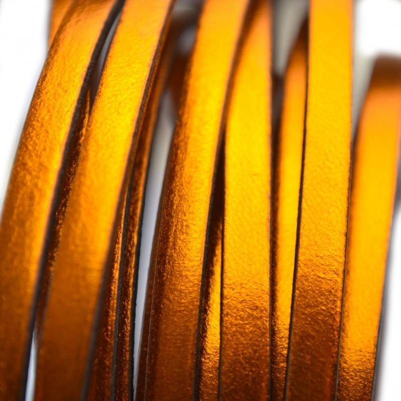 Plat leer metallic oranje koper 5x1,5mm - prijs per cm-Kraaltjes van Renate
