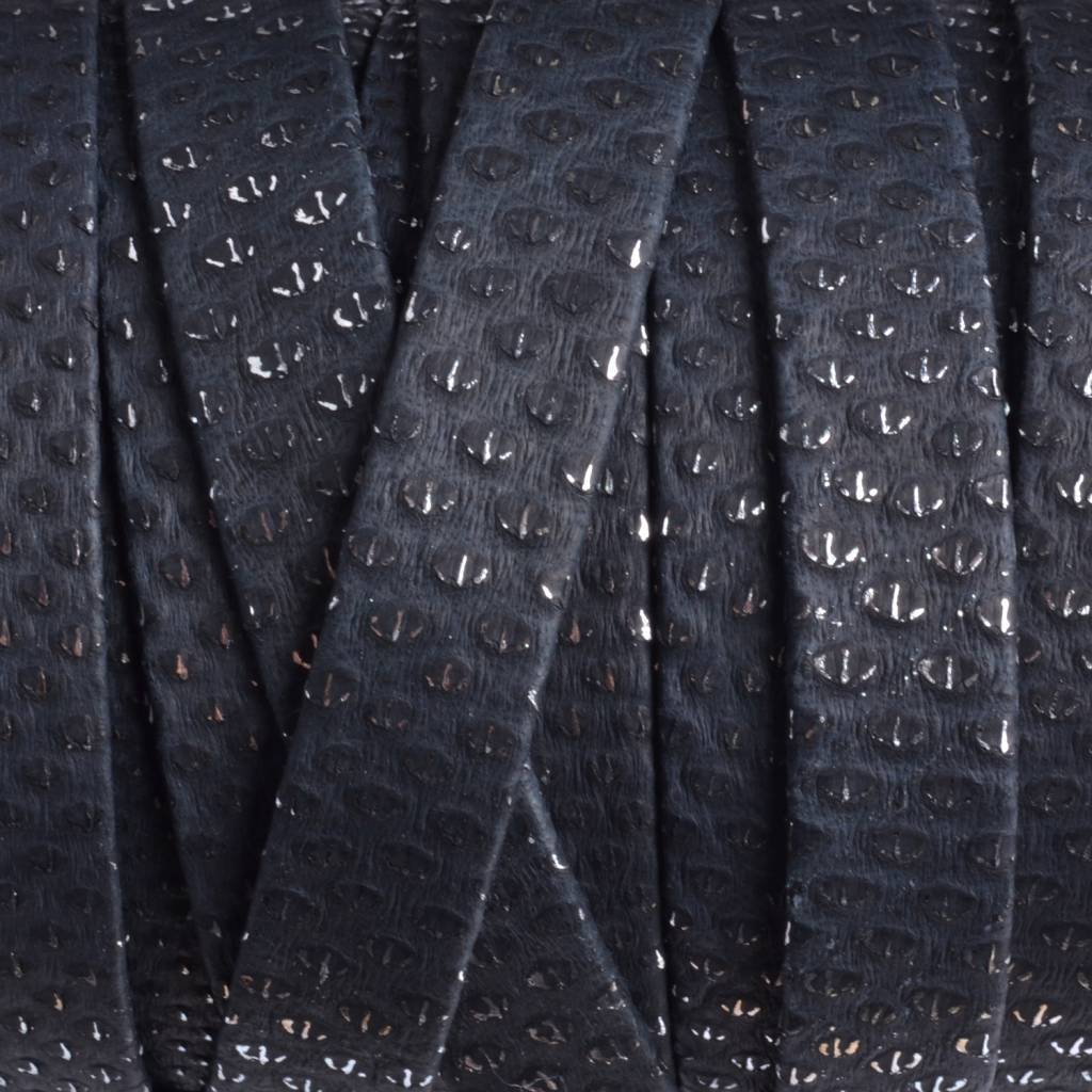 Plat leer navy black snake silver 10x2mm - prijs per cm-Kraaltjes van Renate