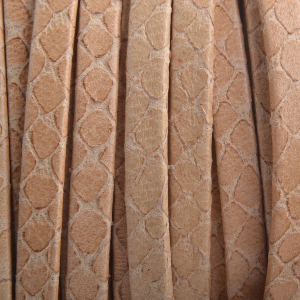 Plat leer slangenprint beige 5mm - prijs per cm-Kraaltjes van Renate