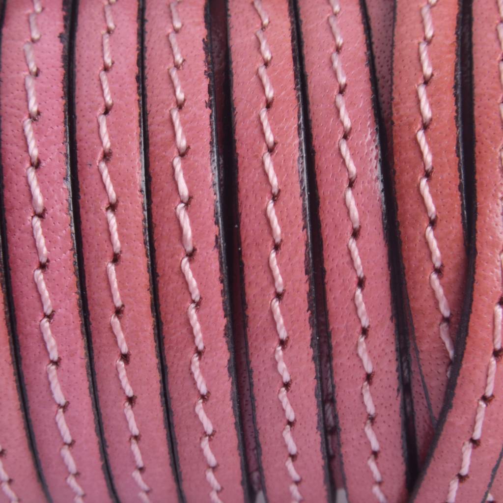 Plat leer stiksel antique pink 5x2mm - prijs per cm-Kraaltjes van Renate