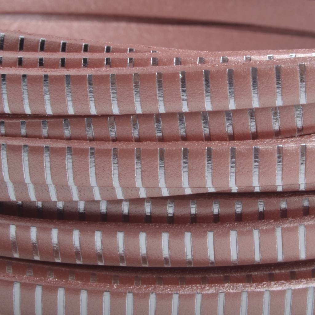 Plat leer zalm zilver stripes 5x1.5mm - prijs per cm-Kraaltjes van Renate