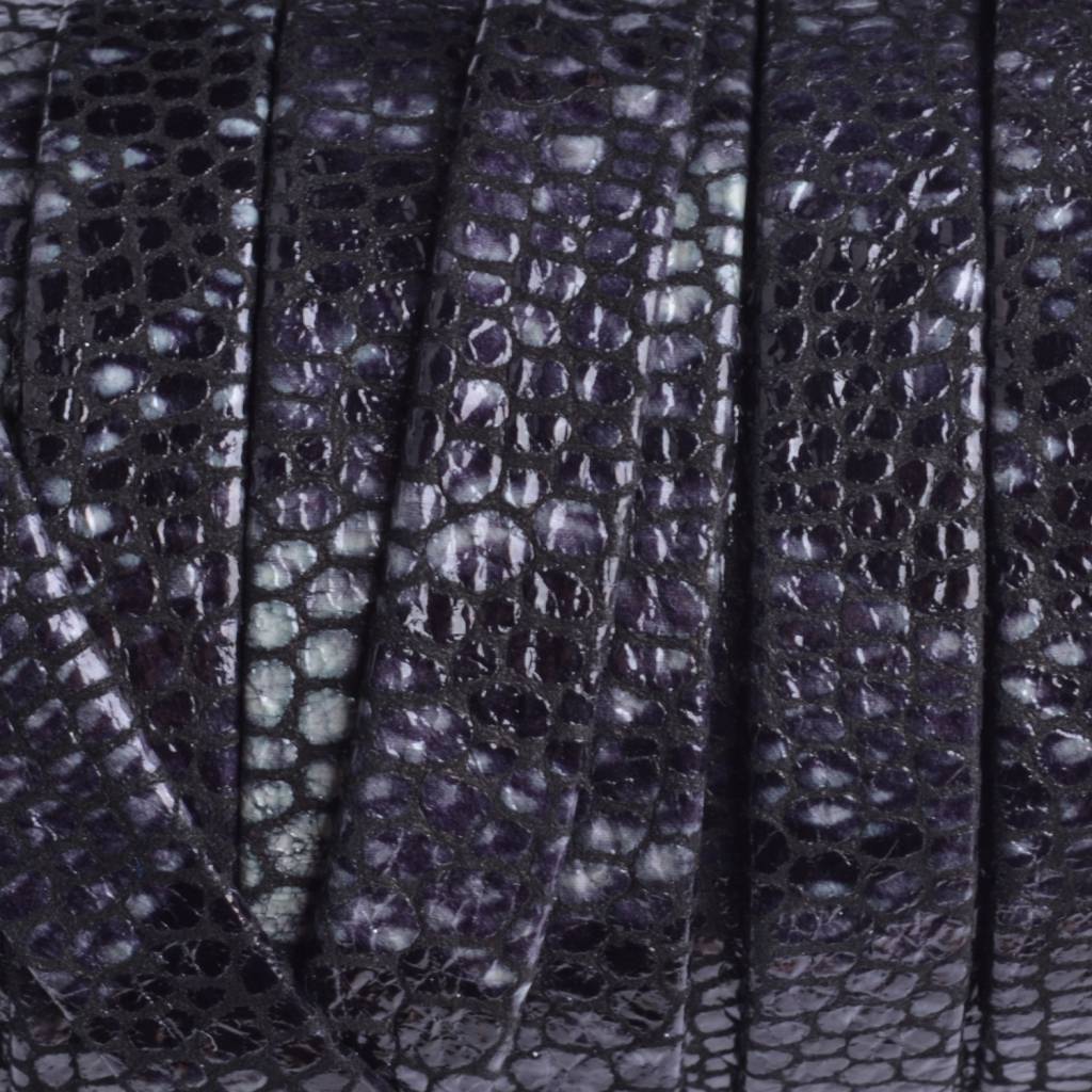 Plat leer zwart grijs reptiel 10x2mm - prijs per cm-Kraaltjes van Renate