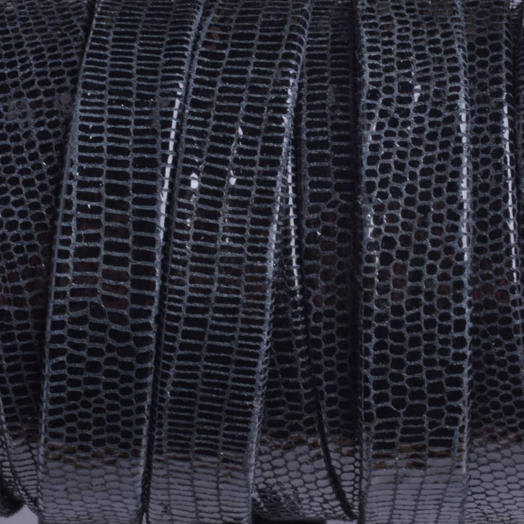 Plat leer zwart lak reptiel 10x2mm - prijs per cm-Kraaltjes van Renate