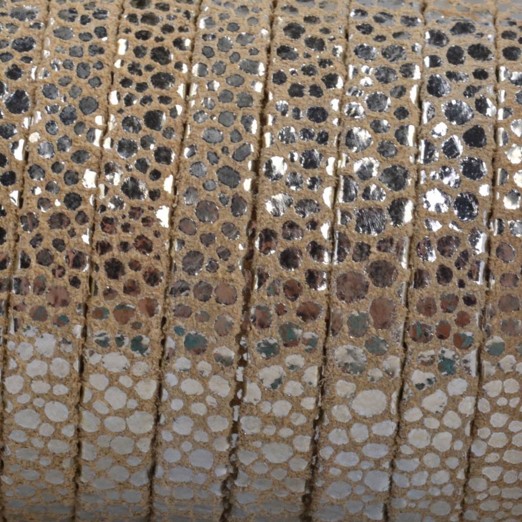 Plat nappa Leer Beige metallic spots 5x1.5mm - prijs per cm-Kraaltjes van Renate