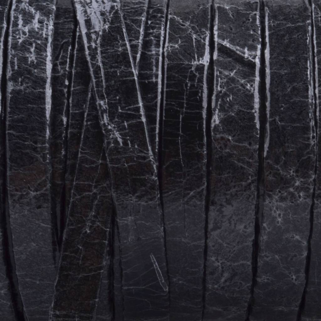 Plat nappa Leer Crackle zwart 5x1.5mm - prijs per cm-Kraaltjes van Renate