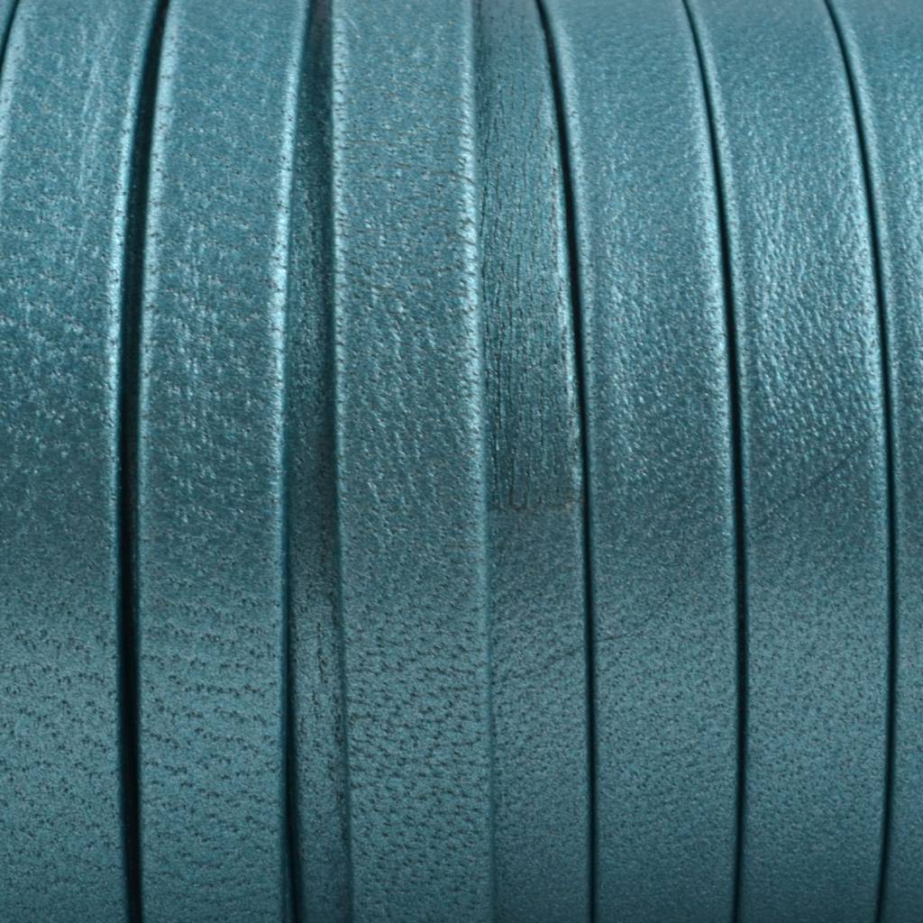 Plat nappa Leer Turquoise metallic 5x1.5mm - prijs per cm-Kraaltjes van Renate