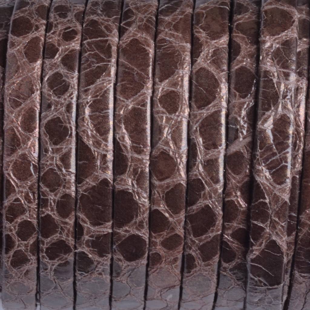 Plat nappa leer lak bruin reptiel 5x1.5mm - prijs per cm-Kraaltjes van Renate