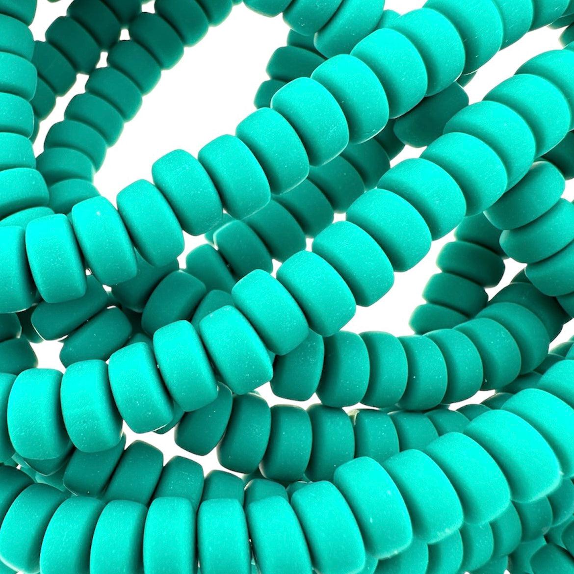 Polymeer Plat Ronde kralen Teal 6,5x3mm - ±30 stuks-Kralen-Kraaltjes van Renate