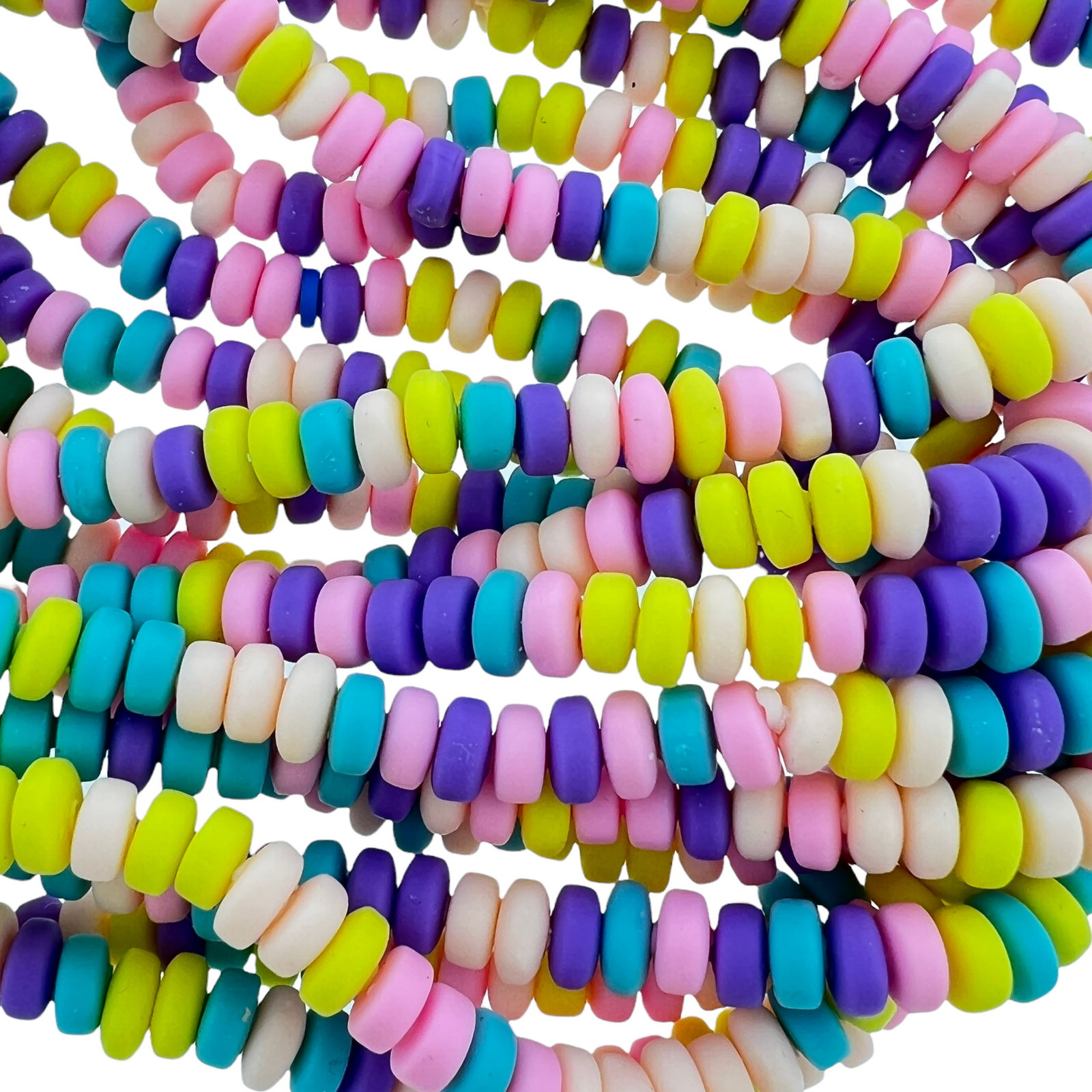 Polymeer candy kralen hele streng multicolor pastel 6~7x3mm - ±110 stuks-Kralen-Kraaltjes van Renate