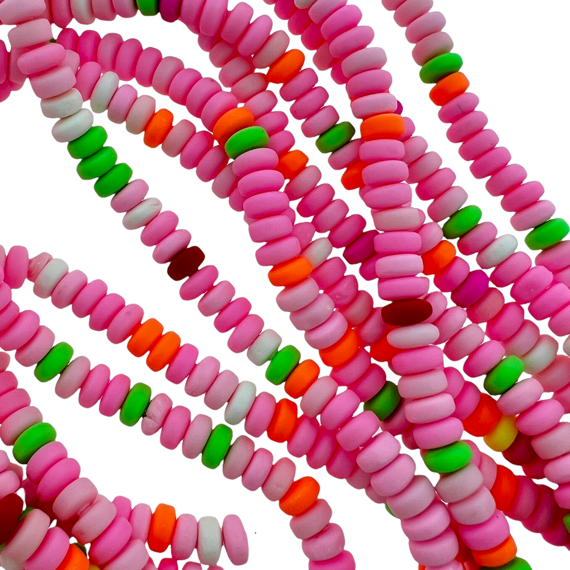 Polymeer candy kralen hele streng multicolor roze 6~7x3mm - ±110 stuks-Kralen-Kraaltjes van Renate