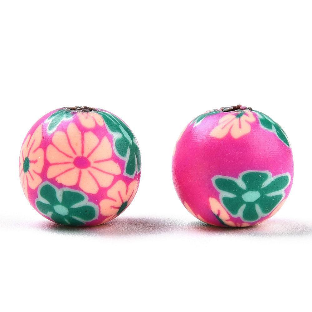 Polymeer kralen print pink 10mm- per 10 stuks-Kralen-Kraaltjes van Renate