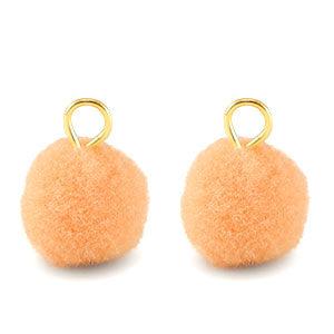 Pompom bedels met oog 10mm Gold-salmon orange 10mm-bedels-Kraaltjes van Renate