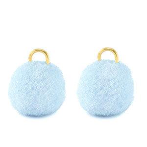 Pompom bedels met oog Gold-carolina blue 10mm-bedels-Kraaltjes van Renate