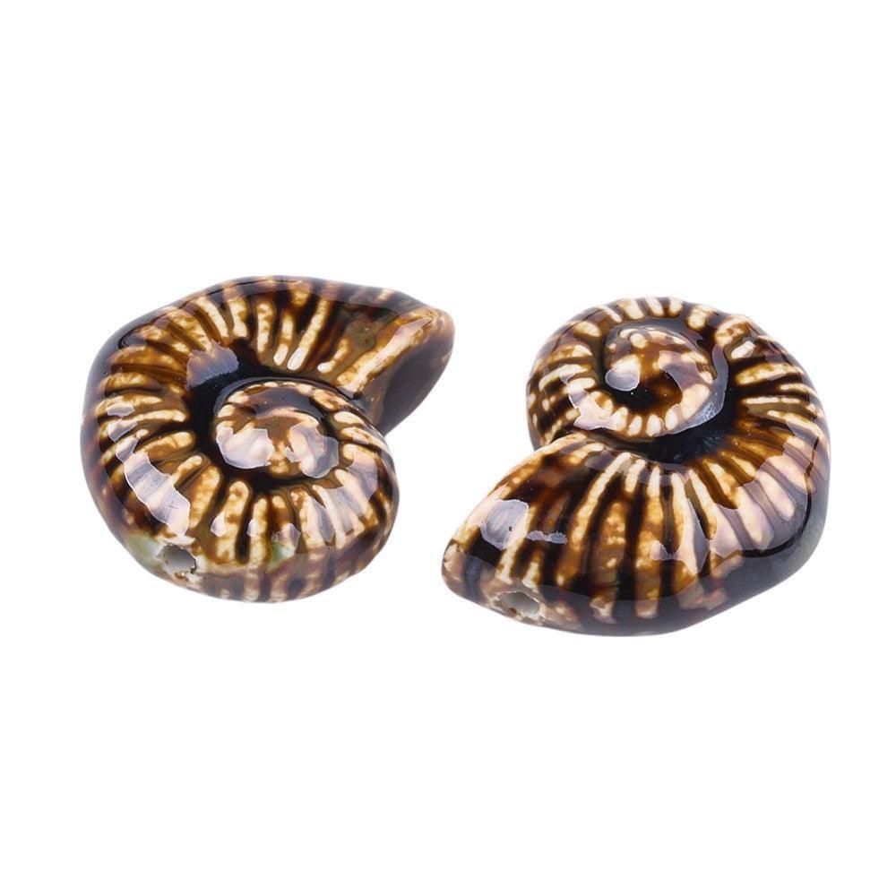 Porselein kraal groot zeeeslak bruin 40mm- per stuk-Kralen-Kraaltjes van Renate