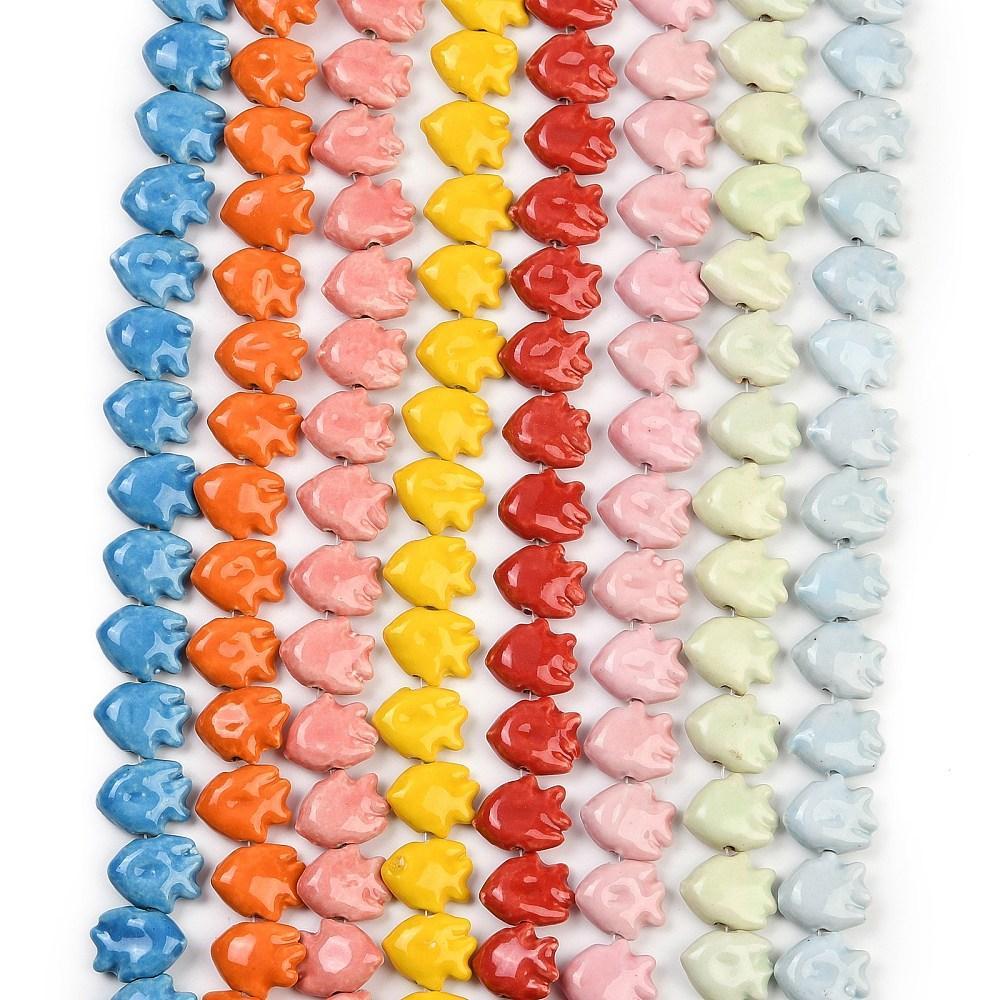 Porselein kraal vis gekleurd 16mm- per stuk-Kralen-Kraaltjes van Renate