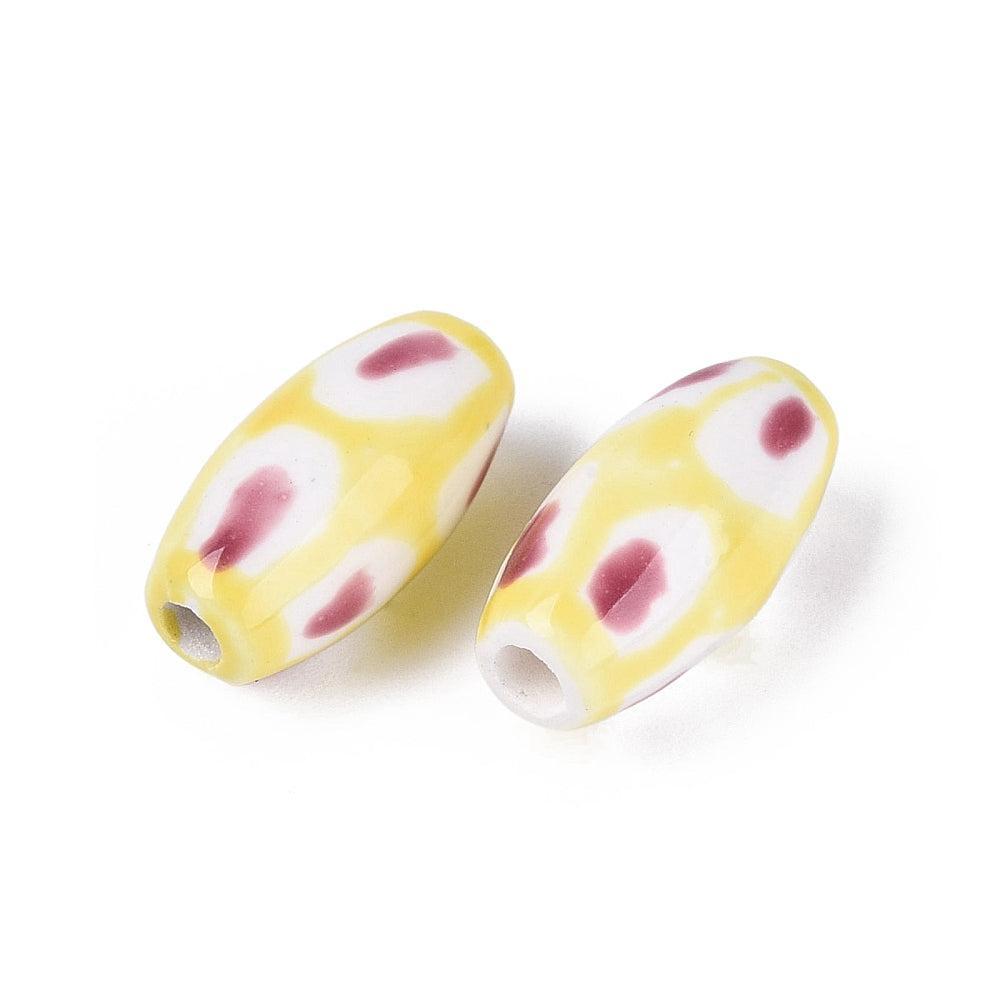 Porseleinen Kraal Famille Rose Ovaal Champagne 16.5x9mm - per stuk-Kralen-Kraaltjes van Renate