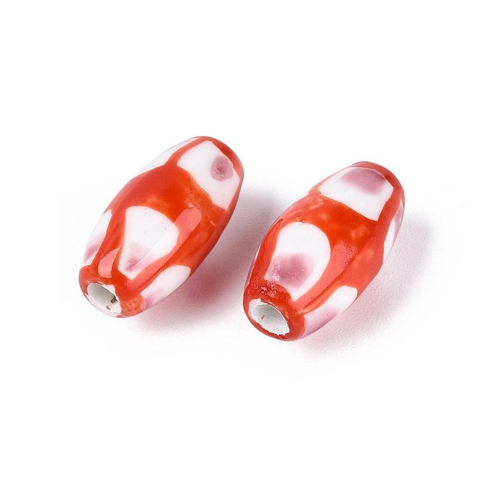 Porseleinen Kraal Famille Rose Ovaal Oranje 16.5x9mm - per stuk-Kralen-Kraaltjes van Renate