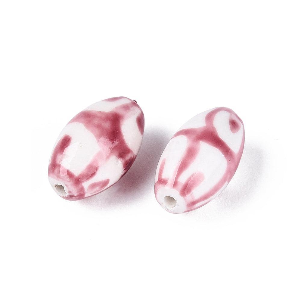 Porseleinen Kraal Famille Rose Ovaal Roodbruin 16.5x9mm - per stuk-Kralen-Kraaltjes van Renate