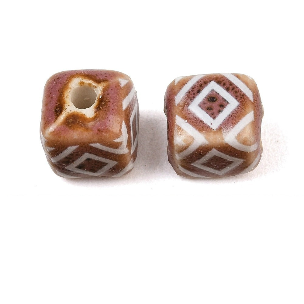 Porseleinen Kraal Kubus Terracotta 12mm - per stuk-Kralen-Kraaltjes van Renate